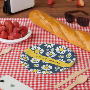 Daisy Pattern, White Daisies, Your Name Paper Plates