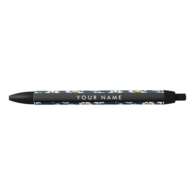 Daisy Pattern, White Daisies, Your Name Pen (Front)