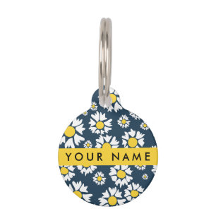 Daisy Pattern, White Daisies, Your Name Pet ID Tag