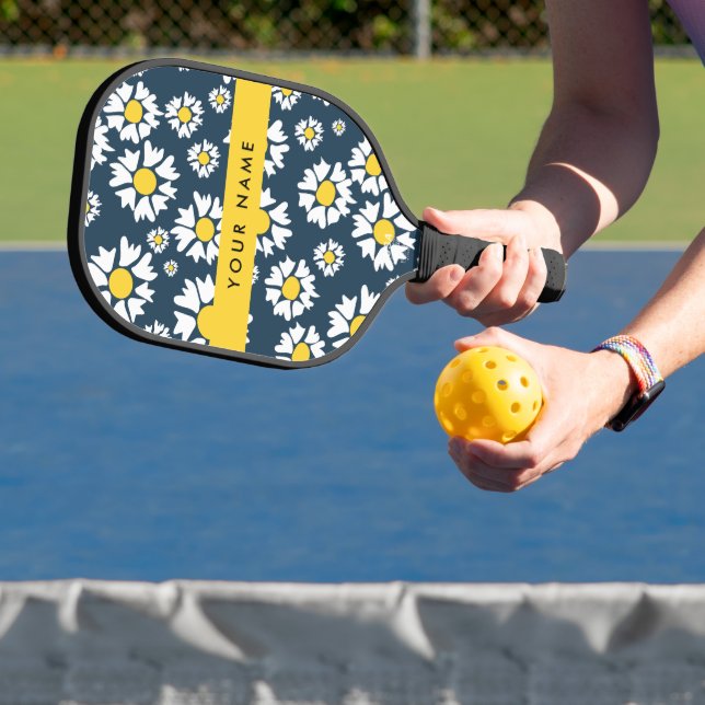 Daisy Pattern, White Daisies, Your Name Pickleball Paddle (Insitu)