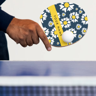 Daisy Pattern, White Daisies, Your Name Ping Pong Paddle