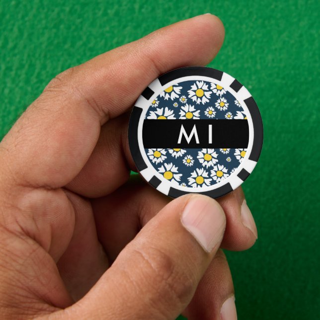 Daisy Pattern, White Daisies, Your Name Poker Chips (Hand)