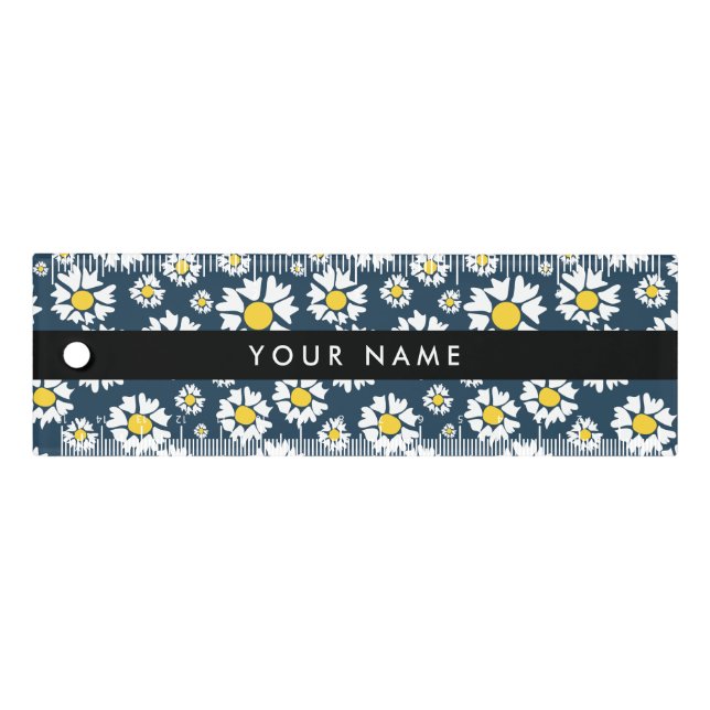 Daisy Pattern, White Daisies, Your Name Ruler (Front)