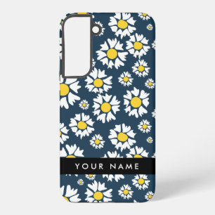 Daisy Pattern, White Daisies, Your Name Samsung Galaxy S22+ Case