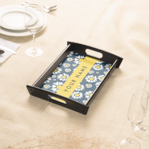 Daisy Pattern, White Daisies, Your Name Serving Tray