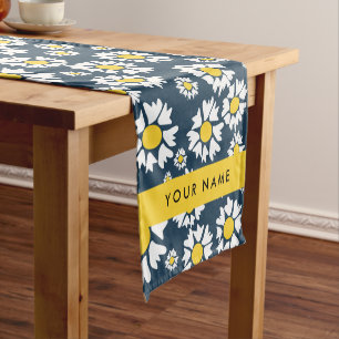 Daisy Pattern, White Daisies, Your Name Short Table Runner