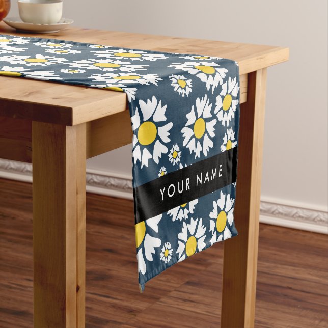 Daisy Pattern, White Daisies, Your Name Short Table Runner (In Situ)