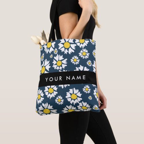 Daisy Pattern White Daisies Your Name Tote Bag