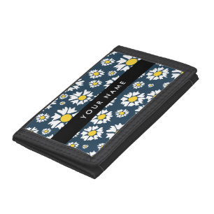 Daisy Pattern, White Daisies, Your Name Trifold Wallet