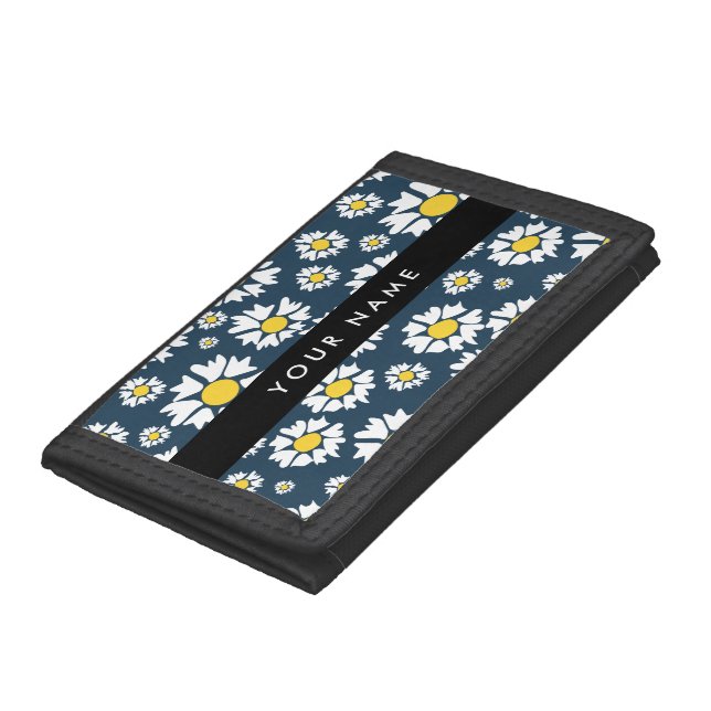 Daisy Pattern, White Daisies, Your Name Trifold Wallet (Bottom)