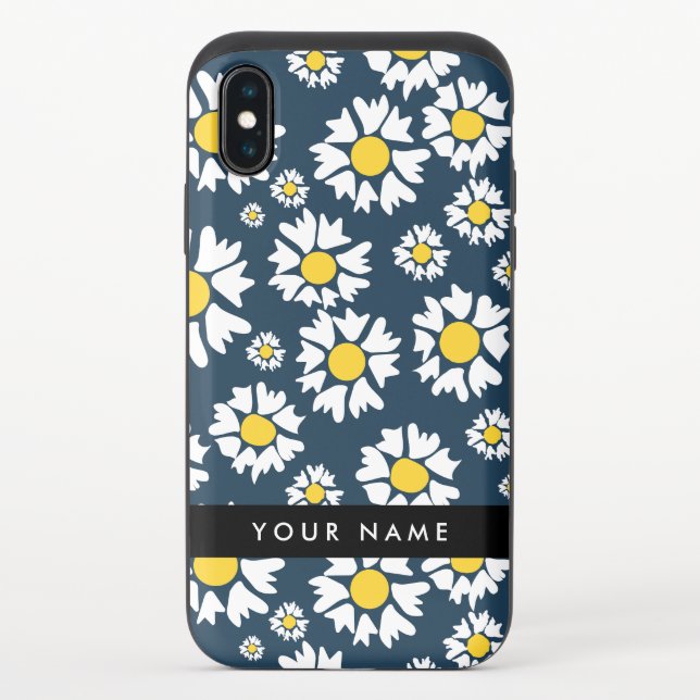Daisy Pattern, White Daisies, Your Name Uncommon iPhone Case (Back)