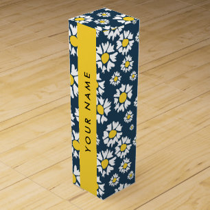 Daisy Pattern, White Daisies, Your Name Wine Box