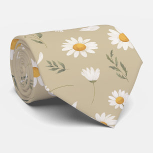 Daisy pattern, white romantic and floral neck tie