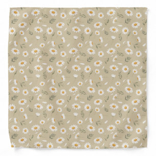 Daisy pattern, white romantic floral pocket square bandana