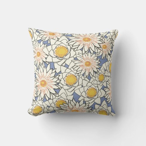 Daisy Pattern Yellow Gold Pastel Blue Violet White Throw Pillow