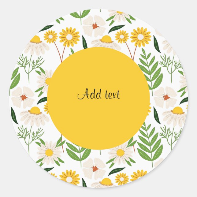 Daisy Pattern Yellow Template Classic Round Sticker (Front)
