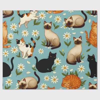 Daisy Paws Parade – Playful Cats &amp; Blooms Wrapping Paper