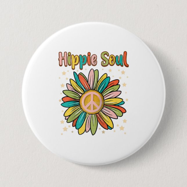 Daisy Peace Sign Hippie Soul  Cute Daisy Button (Front)