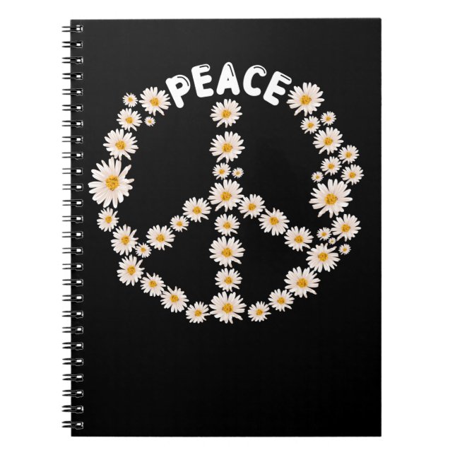 Daisy Peace Sign Women Gardener Hippie Notebook (Front)