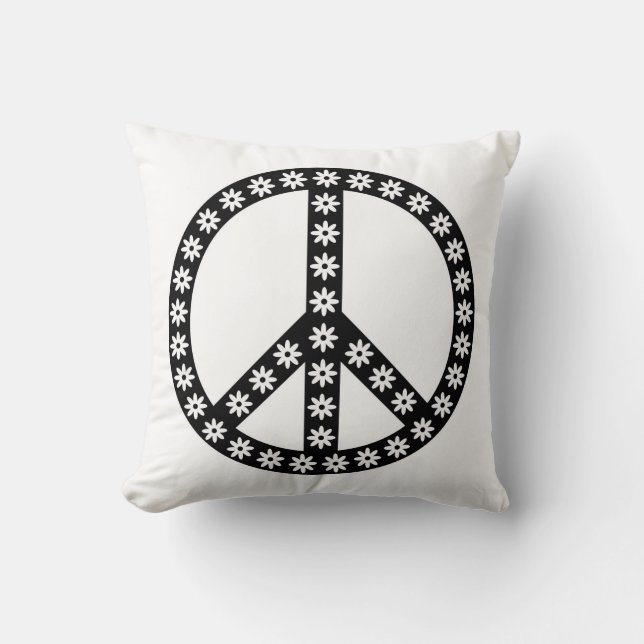 Daisy Peace Symbol Throw Pillow (Front)