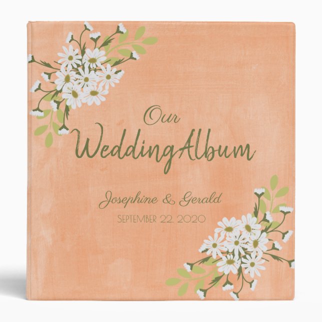 Daisy & Peach Floral Wedding Photo Album Binder (Front)
