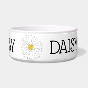 Daisy Personalized Dog White Yellow Daisies Flower Bowl