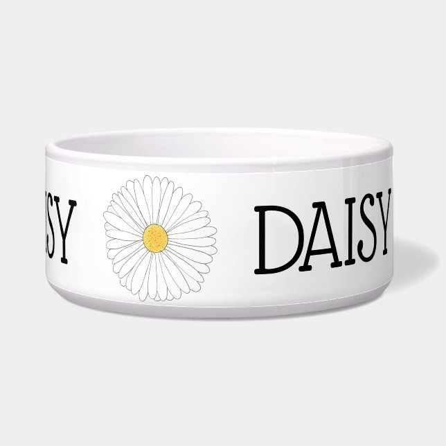 Daisy Personalized Dog White Yellow Daisies Flower Bowl (Right)