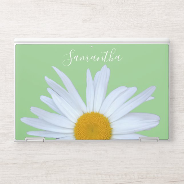 Daisy Photo Green Elegant White Script HP Laptop Skin (Front)
