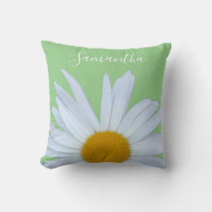 Daisy Photo Green Elegant White Script Throw Pillow