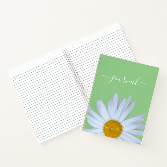 Daisy Photo Green White Script Name Notebook (Inside)
