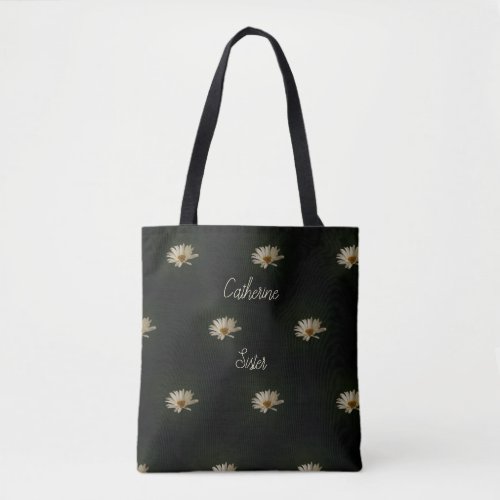 Daisy Photo Personalized Sister Black  Tote Bag