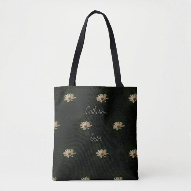 Daisy Photo Personalized Sister Black  Tote Bag (Front)