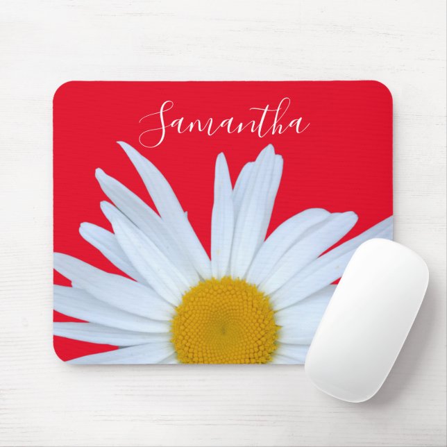 Daisy Photo Red Elegant White Script Mouse Pad (With Mouse)