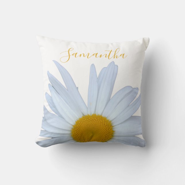 Daisy Photo White Yellow Script  Throw Pillow (Front)