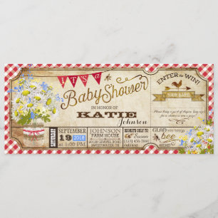 Daisy Picnic Red Gingham Check Baby Shower Invitation