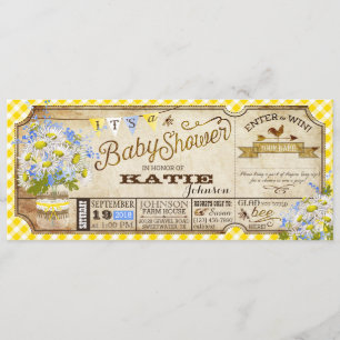 Daisy Picnic Yellow Gingham Check Baby Shower Invitation