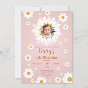 Daisy Pink Any Age Birthday Photo Invitation