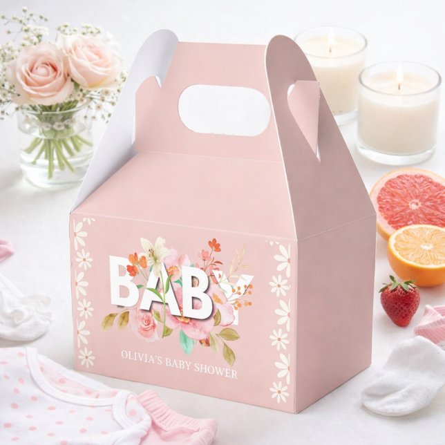 Daisy pink Baby flower calligraphy  Baby Shower  Favor Boxes (Creator Uploaded)