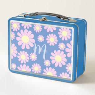 Daisy Pink Blue Metal Lunch Box