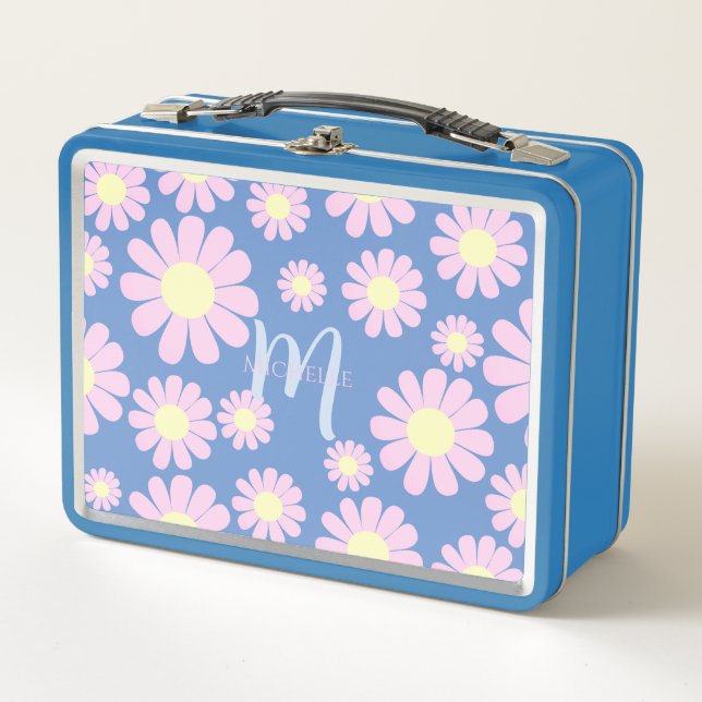 Daisy Pink Blue  Metal Lunch Box (Front)