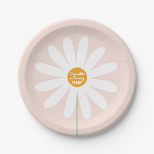 Daisy pink Boho Girl 1st birthday Paper Plates