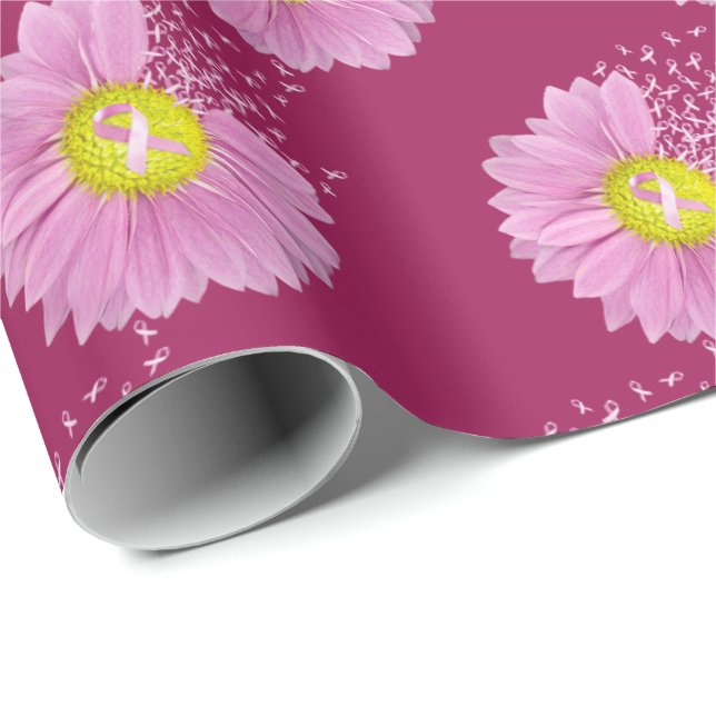 Daisy Pink Breast Cancer Survivor Ribbons Wrapping Paper (Roll Corner)