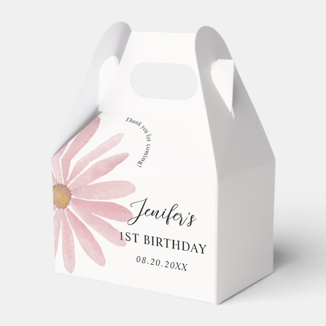 Daisy Pink Girl First Birthday Party  Favor Boxes (Front Side)