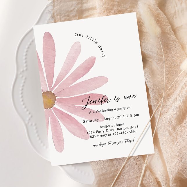 Daisy Pink Girl First Birthday Party Invitation (Creator Uploaded)