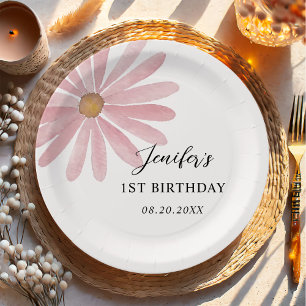Daisy Pink Girl First Birthday Party  Paper Plates