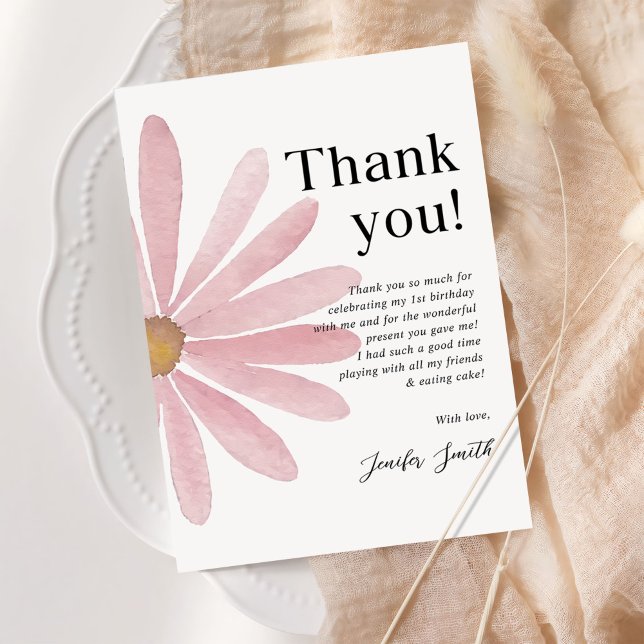 Daisy Pink Girl First Birthday Party  Thank You Card (Creator Uploaded)
