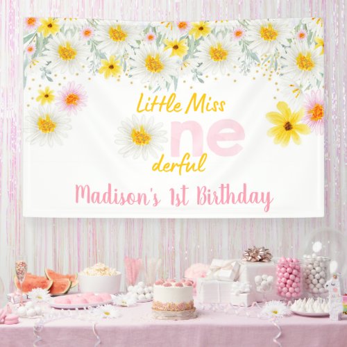 Daisy Pink Gold Little Miss Onederful Birthday Banner