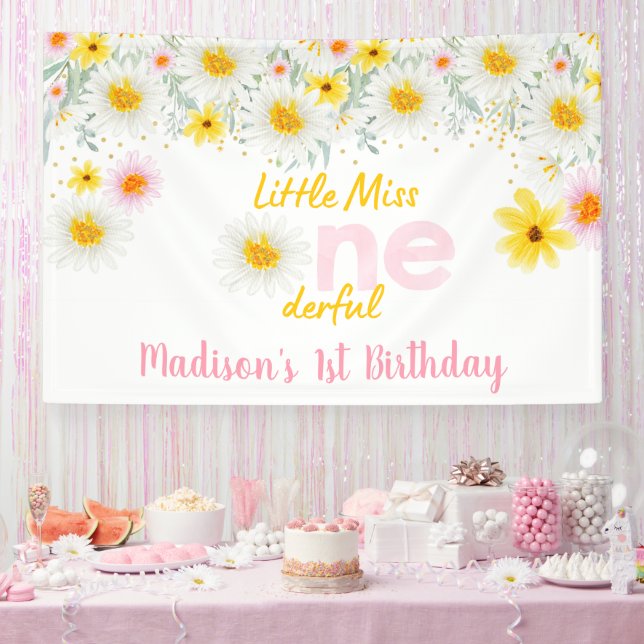 Daisy Pink Gold Little Miss Onederful Birthday Banner (Party)