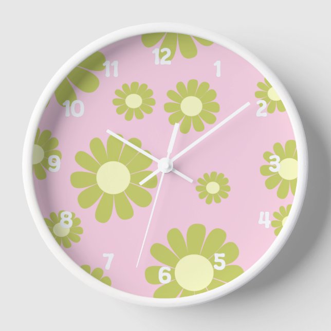 Daisy Pink Green Clock (Front)