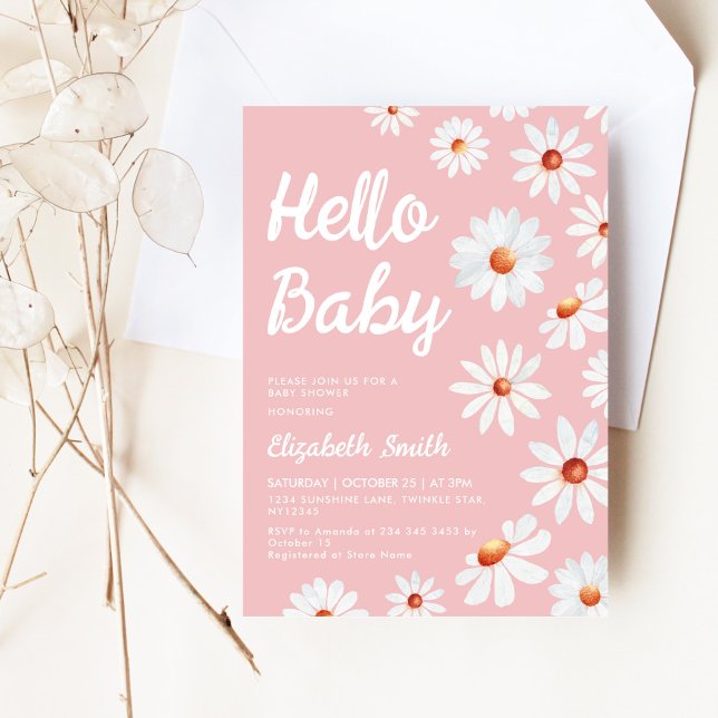 Daisy Pink Hello Baby Girl Baby Shower Invitation (Creator Uploaded)